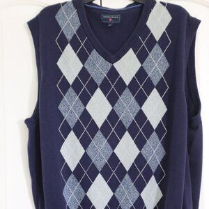 Men's Saddlebred V-Neck Knit Sweater Vest Argyle Blue / Grey Size XXL  Cotton
